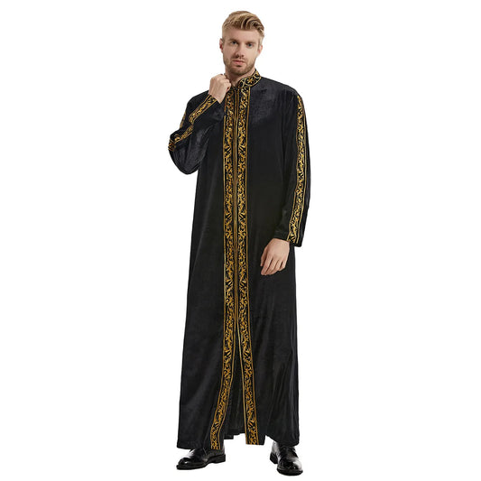 Thobe Marocain en Velours – Robe Traditionnelle Homme, Broderies Dorées Élégantes