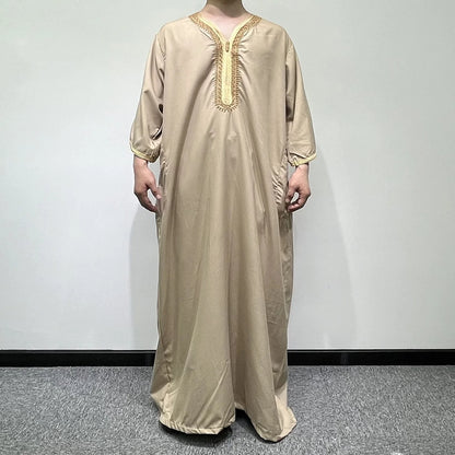 Thobe Dubaï Homme – Abaya Élégante, Couleur Unie, Qualité Premium