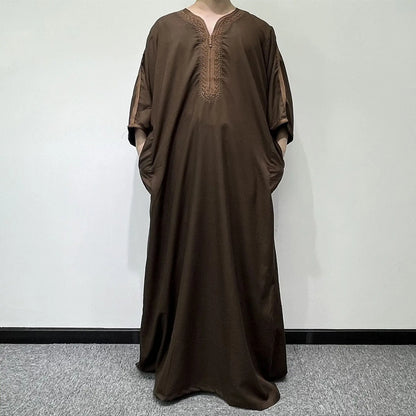 Thobe Dubaï Homme – Abaya Élégante, Couleur Unie, Qualité Premium